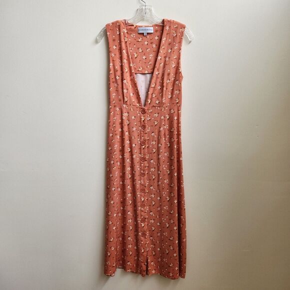 Ellsworth & Ivey Dresses & Skirts - Ellisworth & Ivey Dress Womens S Coral Floral Maxi Front Button Cottagecore Boho